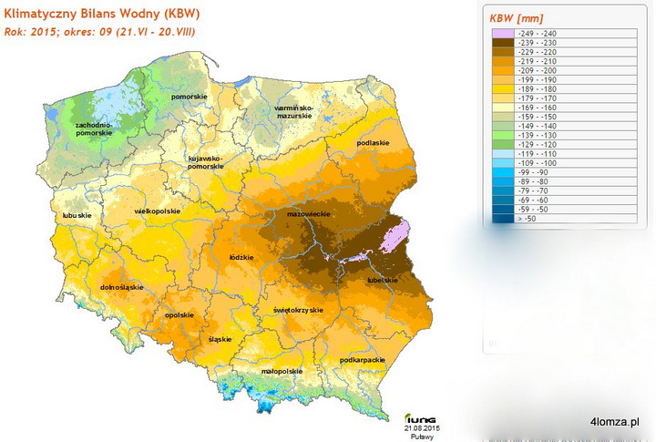 Wartości klimatycznego bilansu (źródło: IUNiG PIB w Puławach)