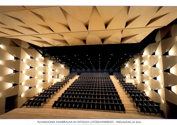 Tak miałaby wyglądać sala Filharmonii Kameralnej im. W. Lutosławskiego po przebudowie. Wizualizacja, autor: Pracownia Projektowa Architektury i Akustyki Sound & Space Robert Lebioda.