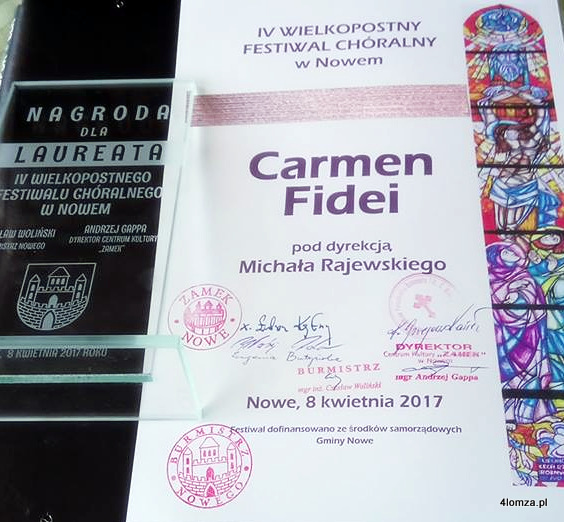 Brązowe Pasmo  dla chóru Carmen Fidei z parafii Krzyża Świętego w Łomży