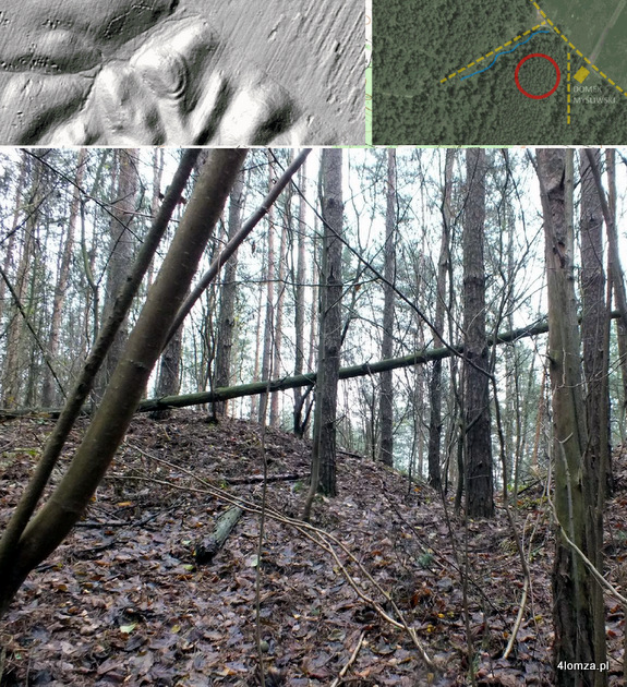Odkrycie nr 1 - wyniosłe wzgórze w lesie skrywa wały, świadczące o istnieniu w tym miejscu warownej osady.