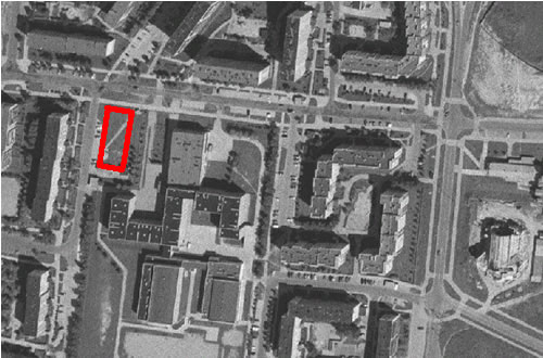 Na czerwono zaznaczono miejsce gdzie ma stanąć blok przy ul. Kołłątaja.