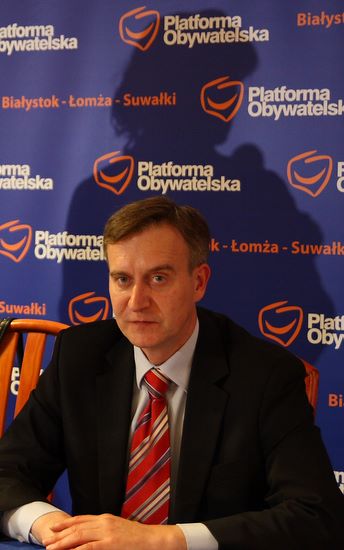 Robert Tyszkiewicz podczas konwencji w Łomży