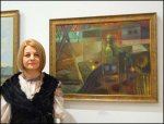 Foto: 
Bożena Elżbieta Grzybek (żona Aleksandra Grzybka) i jej obraz olejny 