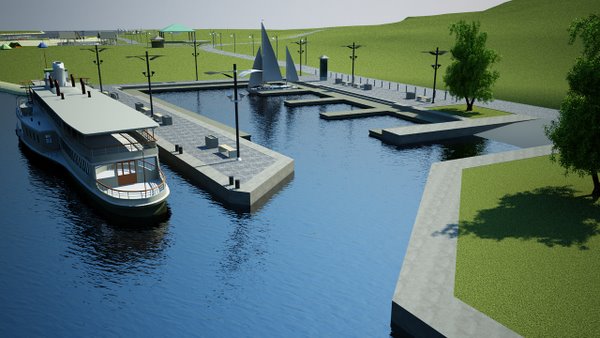 Projektowany port rzeczny zlokalizowany przy Skansenie Kurpiowskim - widok od strony mostu