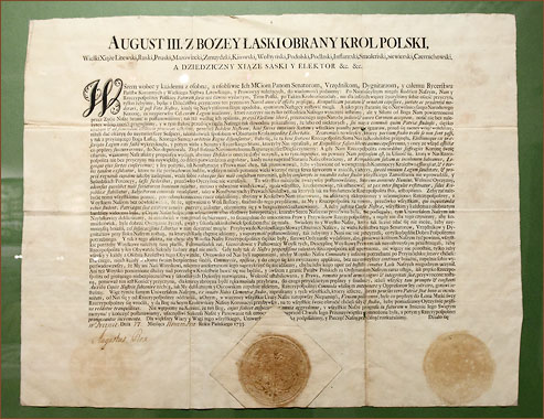 Dokument króla Augusta III z 1733 r.