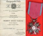 Akt nadania Srebrnego Krzyża Zasługi i Srebrny Krzyż Zasługi przyznany Leopoldowi Lachowiczowi  w 1938 r.