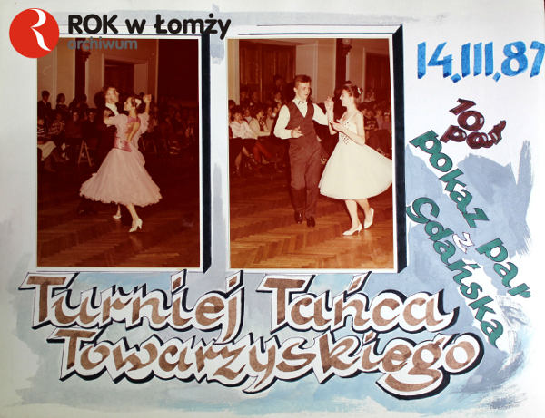 14.III.1987 r. odbył się w Łomży Turniej Tańca Towarzyskiego. Na zdjęciach możemy dostrzec Pana Jacka Baczewskiego, który stawiał tam swoje pierwsze kroki w karierze tanecznej. Dziś pracuje w Regionalnym Ośrodku Kultury i kieruje Klubem Tańca Towarzyskiego „AKAT”, którego tancerze do dziś odnoszą wiele sukcesów.