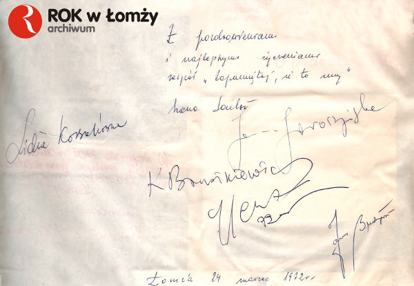 24 marca 1972 roku odwiedził nas zespół ,,Zapamiętaj, że to my\\\'\\\' w składzie: Irena Santor, Lidia Korsakówna, Janina Jaroszyńska, Kazimierz Brusikiewicz.