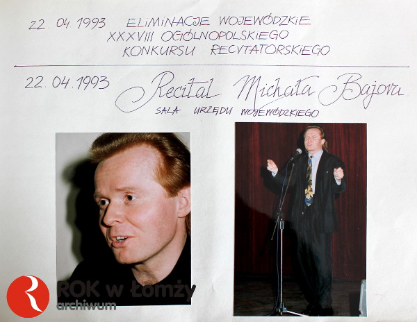 22.04.1993 r. odbyły się Eliminacje Wojewódzkie XXXVIII Ogólnopolskiego Konkursu Recytatorskiego. Jednocześnie odbył się recital Michała Bajora znanego aktora i piosenkarza.
