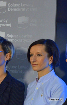 Anna Jesień podczas konferencji prasowej SLD na której przedstawiono niektórych kandydatów do Europarlamentu. (fot. SLD)