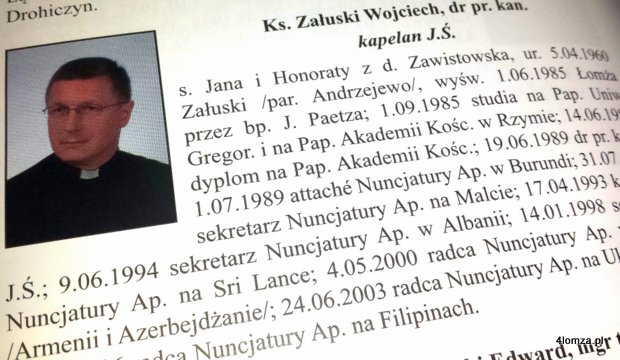 Notka biograficzna o ks. Wojciechu Załuskim w Roczniku Jubileuszowym Diecezji Łomżyńskiej 2009/2010