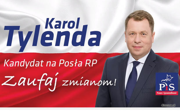 Karol Tylenda - plakat wyborczy z jesiennych wyborów parlamentarnych. Tylenda był ostatnim kandydatem na liście PiS do Sejmu.