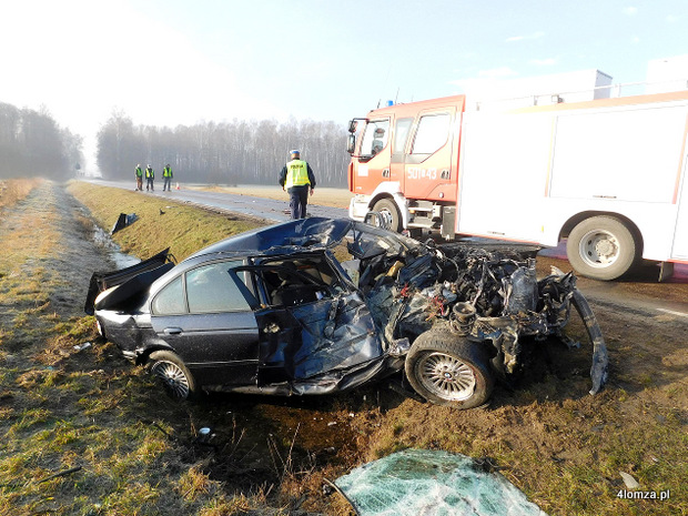 Wypadek na  drodze krajowej nr 63 Zambrów - Czyżew. fot. KWP Białystok