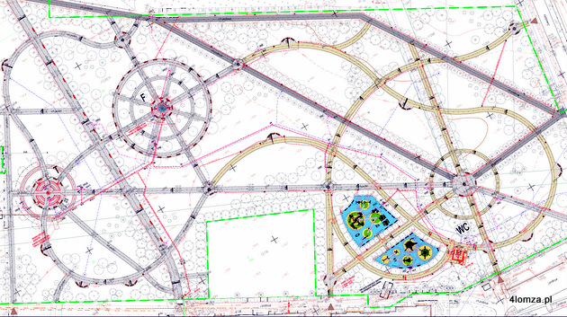 Tak ma prezentować się nowy układ Parku Jana Pawła II - Papieża Pielgrzyma przy ulicach Zawadzkiej i Prusa. W kręgach po lewej stronie mają być tężnia i fontanna.