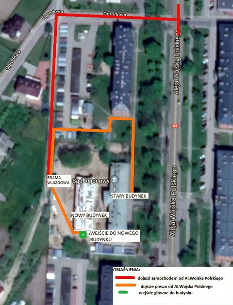 mapka dojazdu oraz dojścia do budynku Sądu Rejonowego w Zambrowie (fot. SR Zambrów)