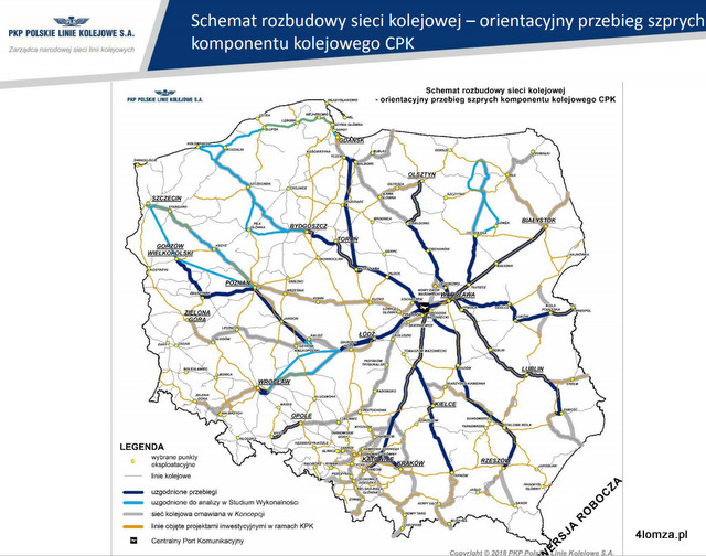 Mapa docelowych połączeń kolejowych Polski (sierpień 2018 r.)