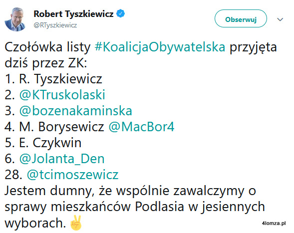 wpis posła Roberta Tyszkiewicza na Twitterze