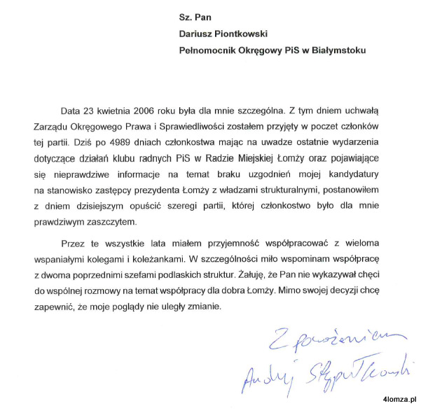 drugie oświadczenie Andrzej Stypułkowskiego