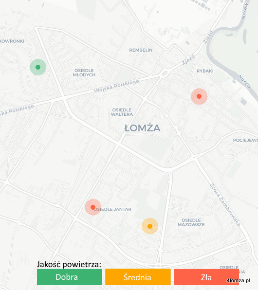 Wyniki pomiarów jakości powietrza w Łomży w piątek o godzinie 8. rano