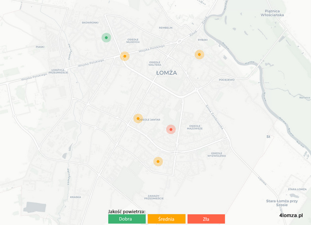 Wyniki jakości powietrza w Łomży o godz. 8.45 w poniedziałek 30 grudnia 2019 r.